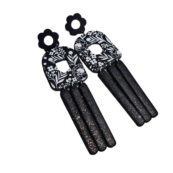 Spooky Cottagegore Halloween Long Dangle Earrings Witchy Whimsygoth Handmade - Picture 1 of 4